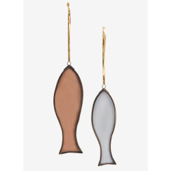 Décorations 2 POISSONS en verre gris et marron