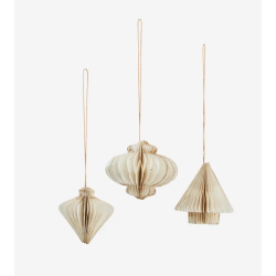 Décorations de Noël papier beige (set de 3)