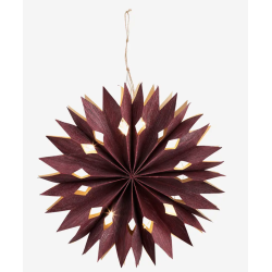 Étoile en papier bordeaux taille S avec guirlande lumineuse