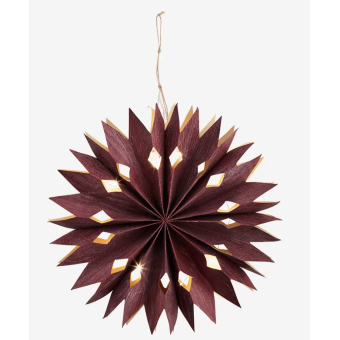 Étoile en papier bordeaux taille S avec guirlande lumineuse