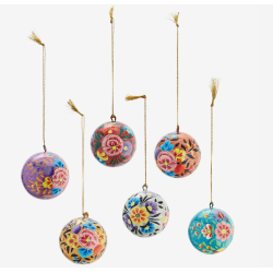 Boules de Noël à fleurs et paillettes (set de 6)