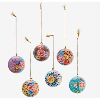 Boules de Noël à fleurs et paillettes (set de 6)