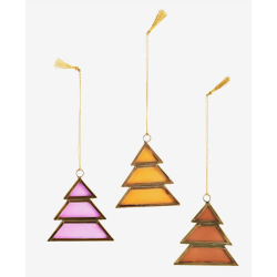 Décorations de Noël Sapins en verre rose et orange (set de 2)