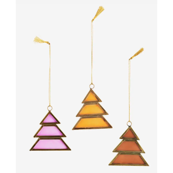 Décorations de Noël Sapins en verre rose et orange (set de 2)