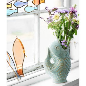 Décorations 2 POISSONS en verre gris et marron