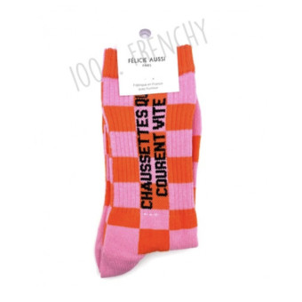 Chaussettes QUI COURENT VITE damier rose et orange