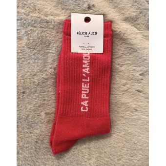 Chaussette ÇA PUE L’AMOUR rose pailletée