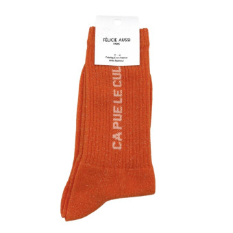 Chaussettes CA PUE LE CUL orange pailletée