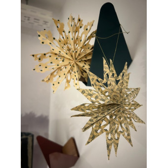 Étoile de Noël en papier vert/beige SET de 2