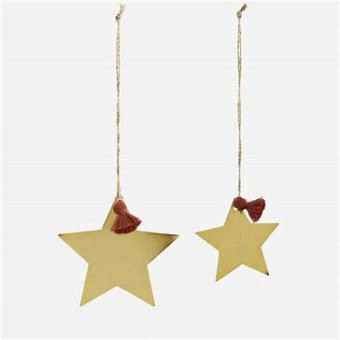 Décorations de Noël étoiles en métal plates dorées (set de 2)
