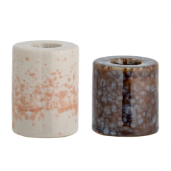 Set de 2 bougeoirs GUSTA blanc et marron