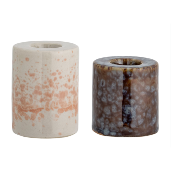 Set de 2 bougeoirs GUSTA blanc et marron