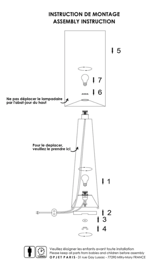 Lampadaire saturne à carreaux D30 H130cm